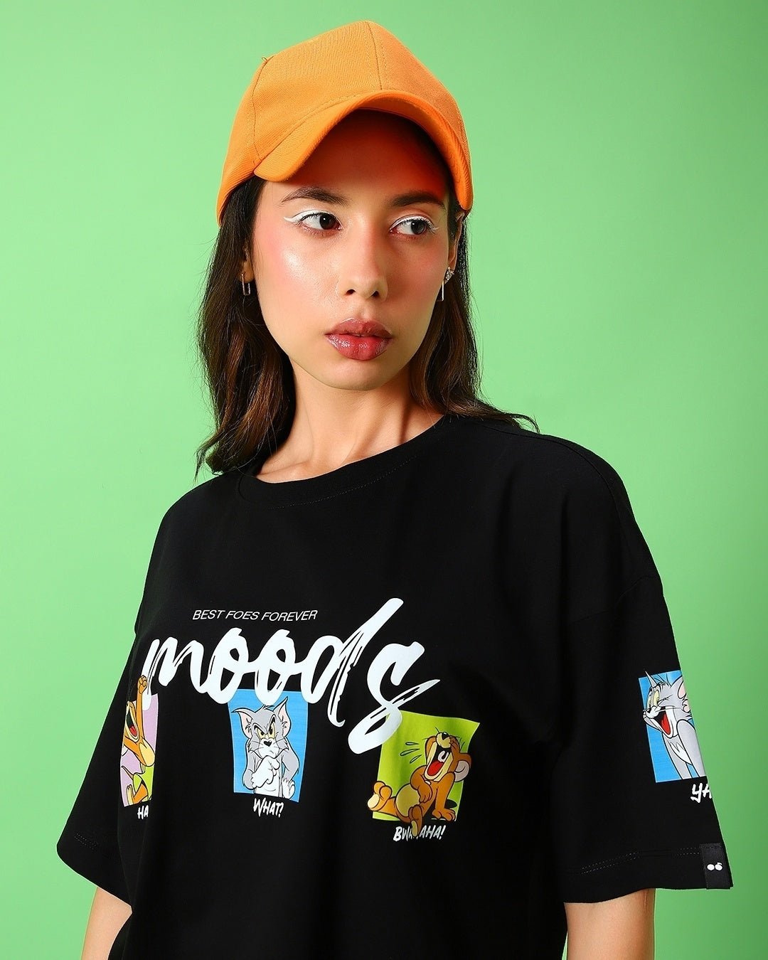 Women's Black Friends & Feelings T&J Graphic Printed Oversized T-shirt