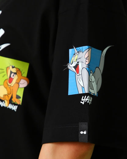 Women's Black Friends & Feelings T&J Graphic Printed Oversized T-shirt