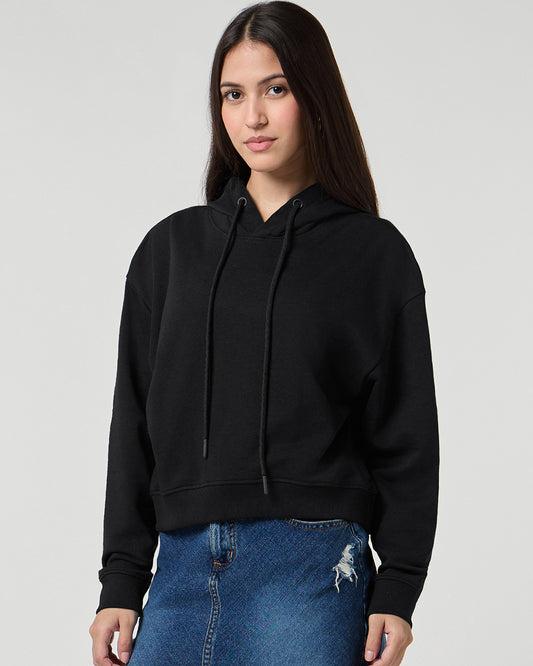 Women's Black Oversized Cropped Hoodies