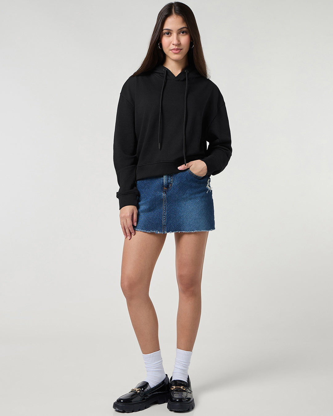 Women's Black Oversized Cropped Hoodies