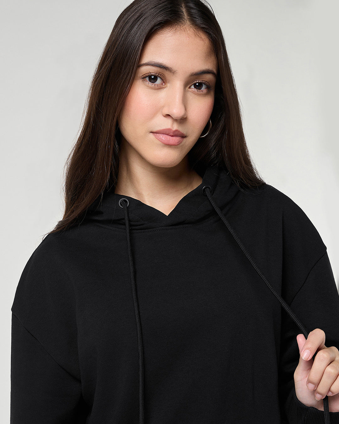 Women's Black Oversized Cropped Hoodies