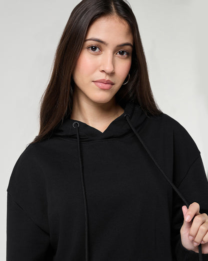 Women's Black Oversized Cropped Hoodies