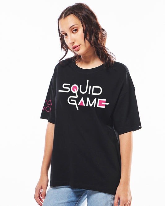 Women's Black Squid game Graphic Printed Oversized T-shirt