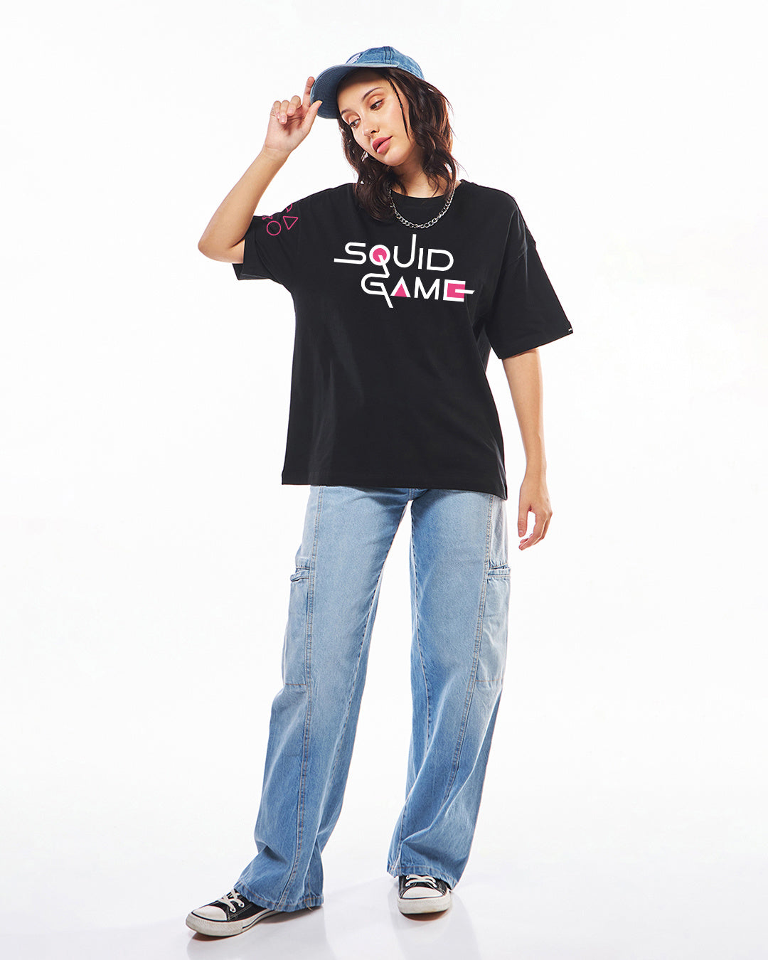 Women's Black Squid game Graphic Printed Oversized T-shirt