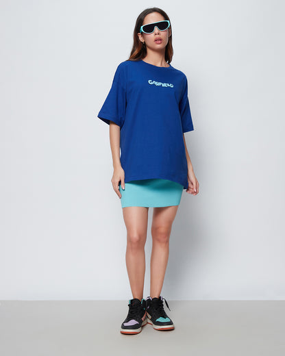 Women's Blue Lazy Garfield Graphic Printed Oversized T-shirt
