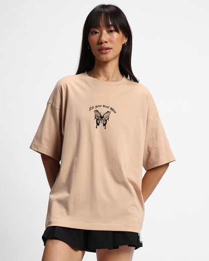 Women's Brown Never Give Up Graphic Printed Oversized T-shirt