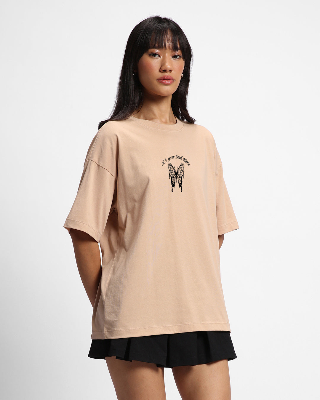Women's Brown Never Give Up Graphic Printed Oversized T-shirt