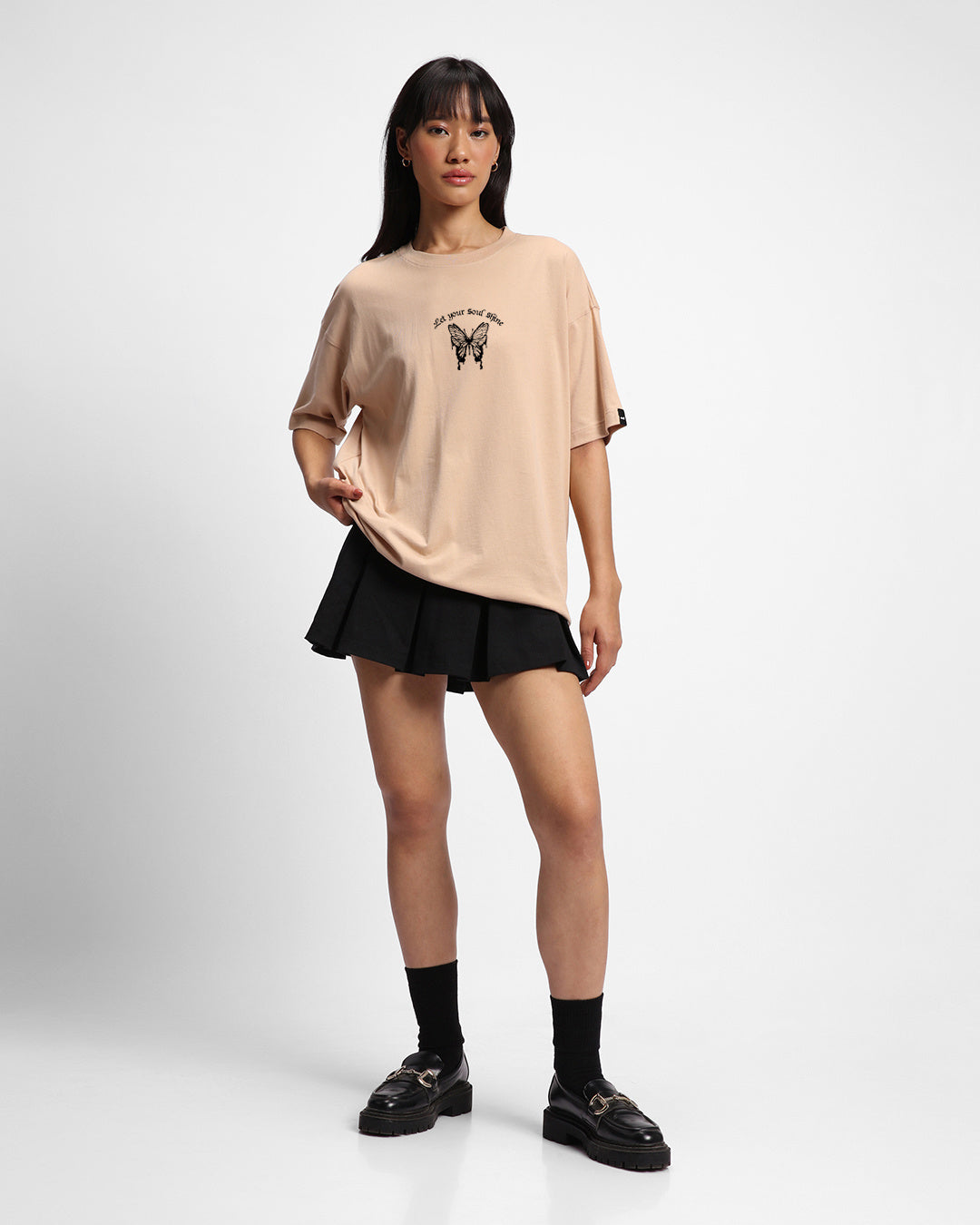 Women's Brown Never Give Up Graphic Printed Oversized T-shirt