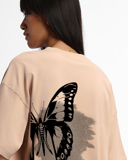 Women's Brown Never Give Up Graphic Printed Oversized T-shirt