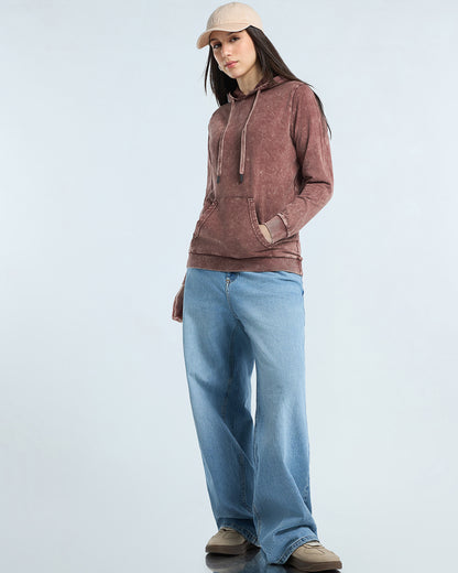 Women's Maroon Acid Wash Hoodies