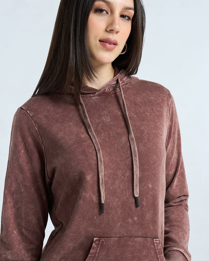 Women's Maroon Acid Wash Hoodies