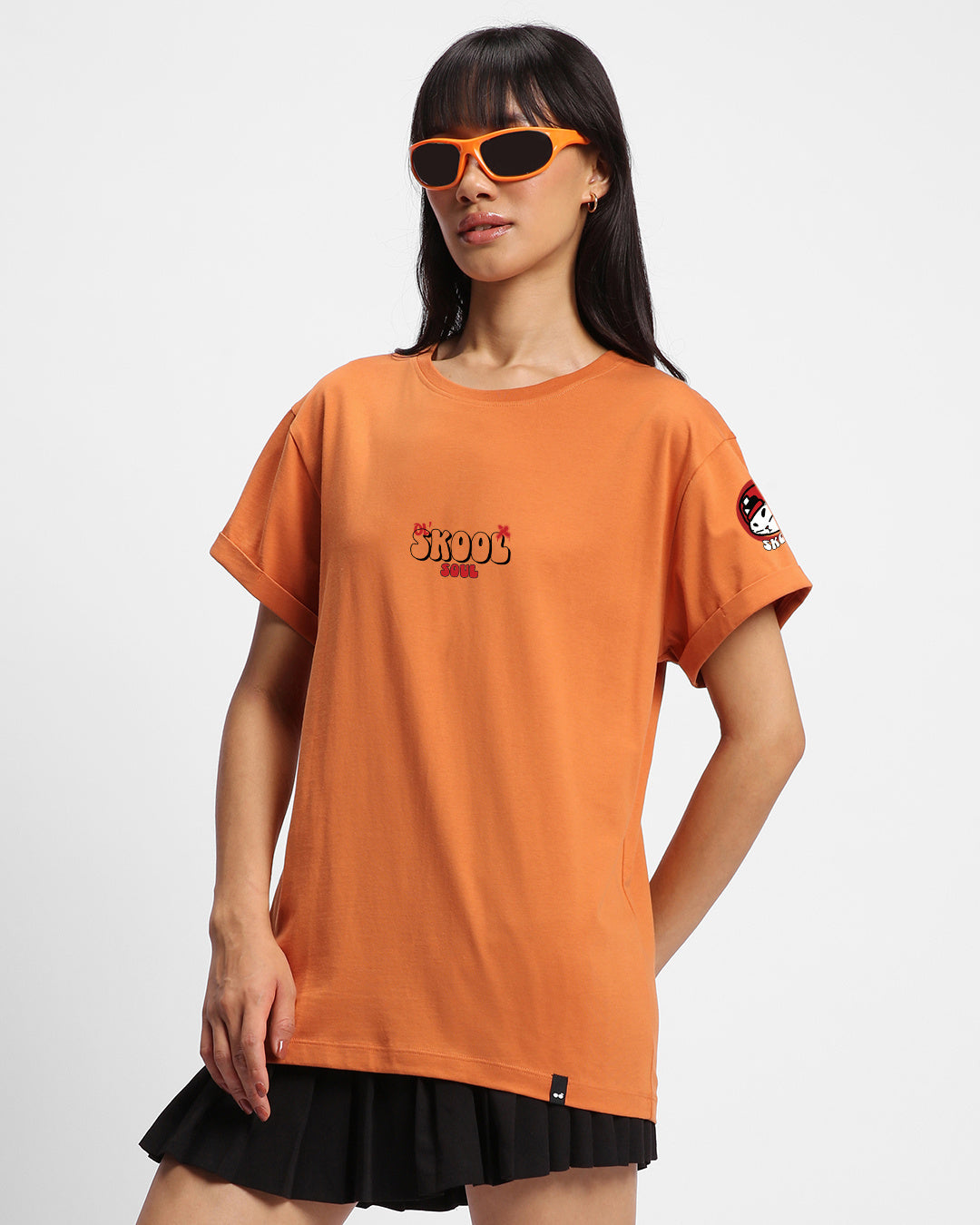 Women's Orange Skool Graphic Printed Boyfriend T-shirt