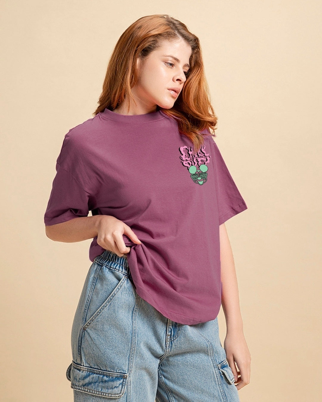 Women's Purple Chill Out Graphic Printed Oversized T-shirt