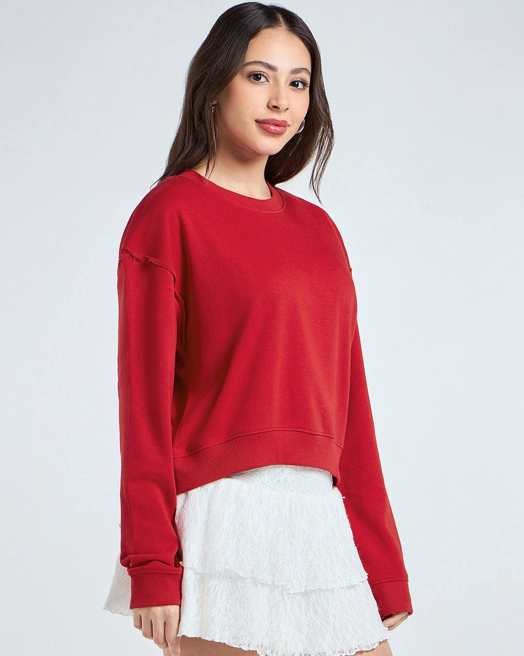 Women's Salsa Red Oversized Crop Sweatshirt