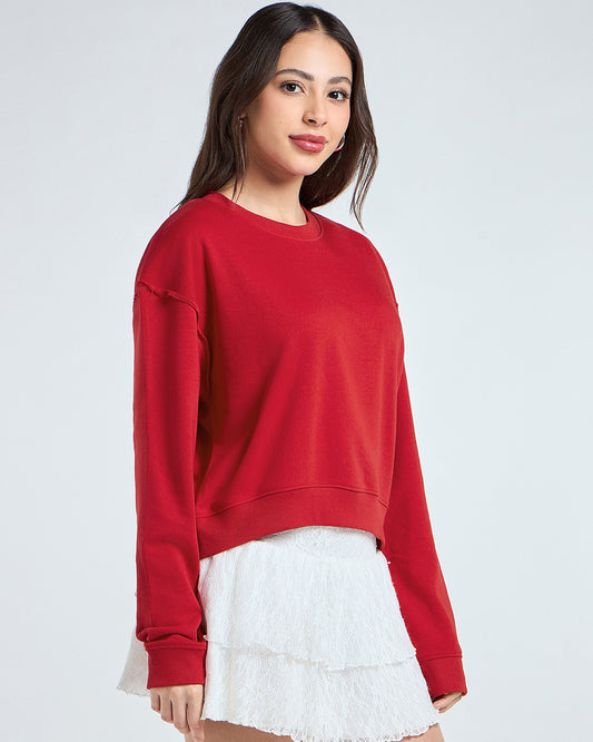 Women's Salsa Red Oversized Crop Sweatshirt