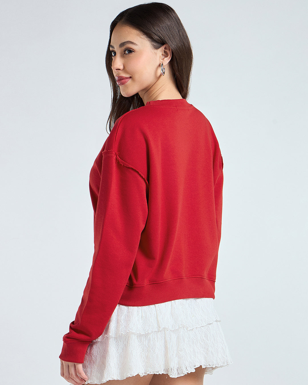 Women's Salsa Red Oversized Crop Sweatshirt