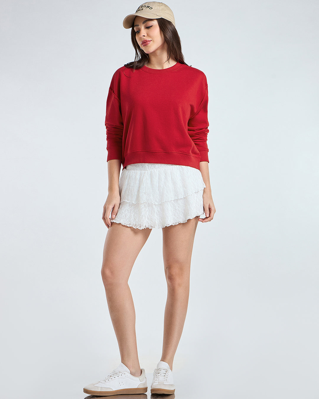 Women's Salsa Red Oversized Crop Sweatshirt