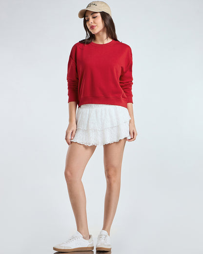 Women's Salsa Red Oversized Crop Sweatshirt