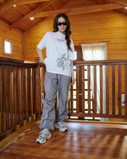 Women's White Attempting To Adult Graphic Printed Oversized T-shirt