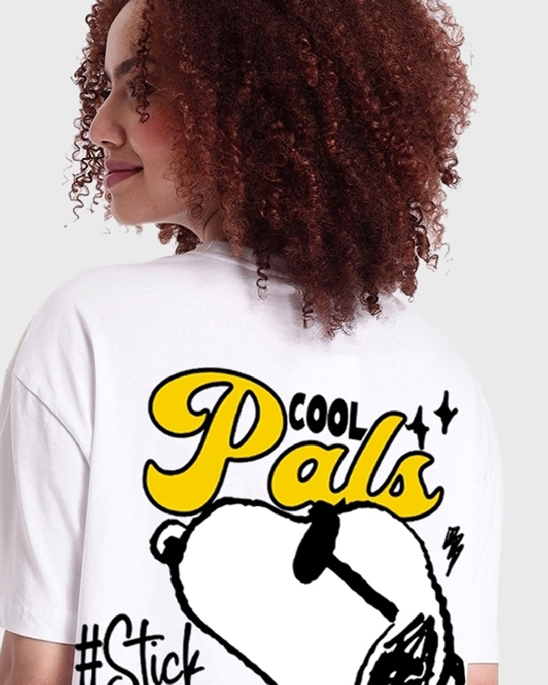 Women's White Cool Pals Graphic Printed Oversized T-shirt