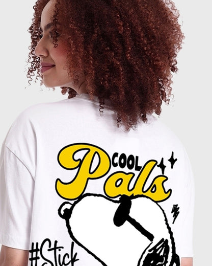 Women's White Cool Pals Graphic Printed Oversized T-shirt