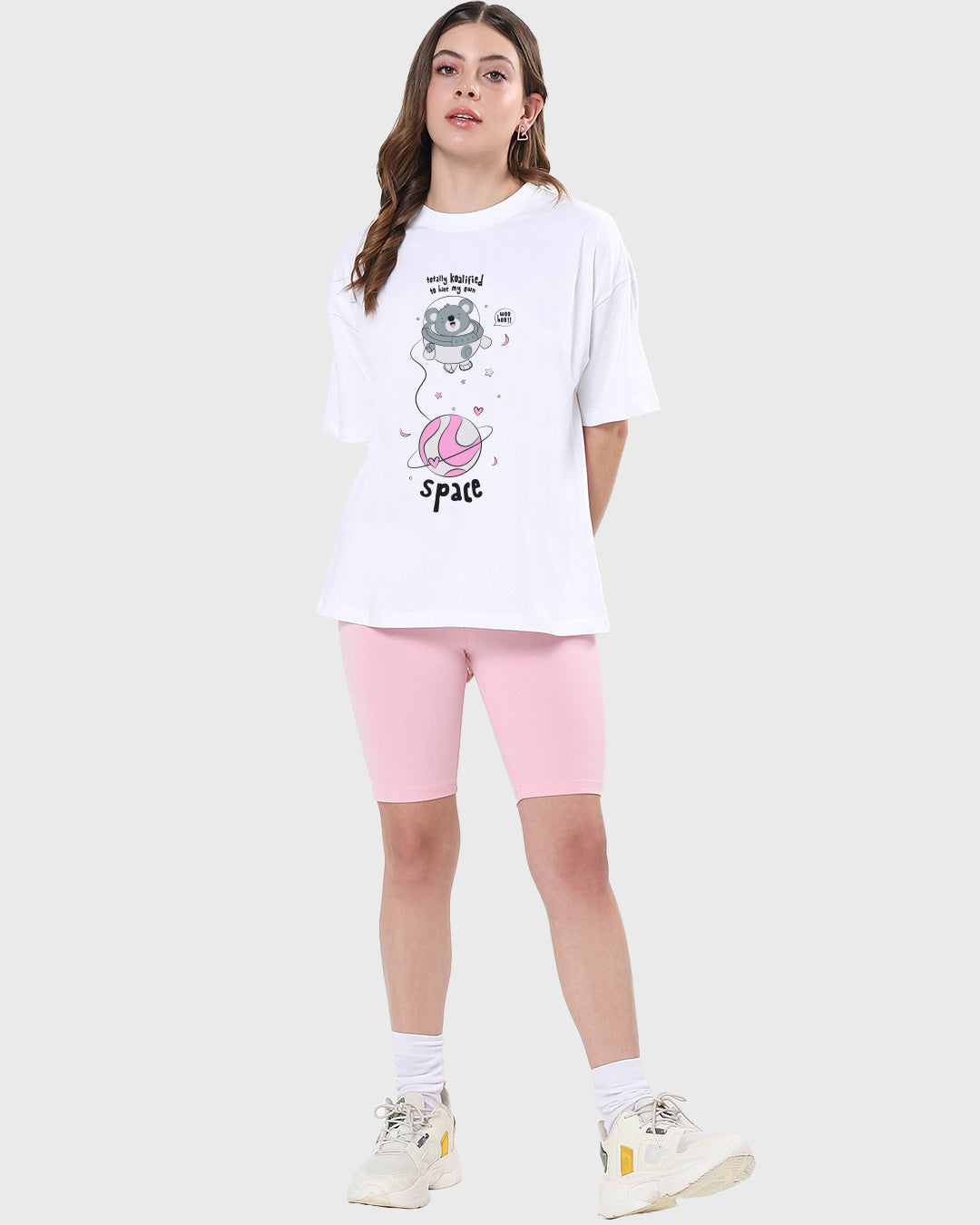 Women's White Totally Koalified Graphic Printed Oversized T-shirt