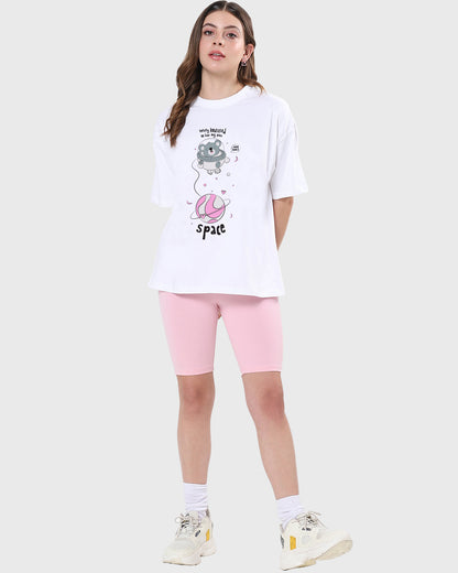 Women's White Totally Koalified Graphic Printed Oversized T-shirt