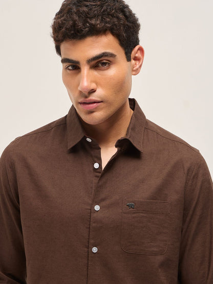 Men Slim Fit Solid Spread Collar Casual Cotton Linen Shirt