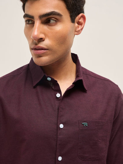 Men Slim Fit Solid Spread Collar Casual Cotton Linen Shirt