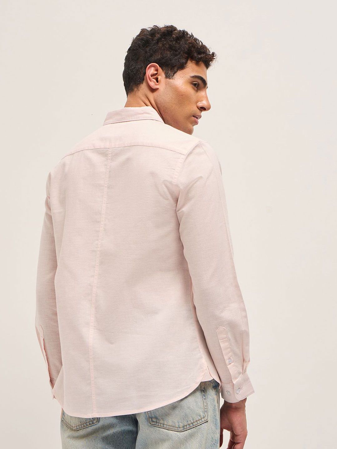 Men Slim Fit Solid Spread Collar Casual Cotton Linen Shirt